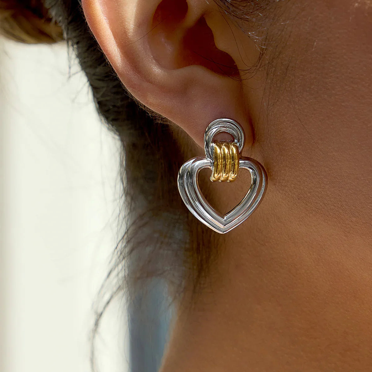 Gold Heart Drop Earrings