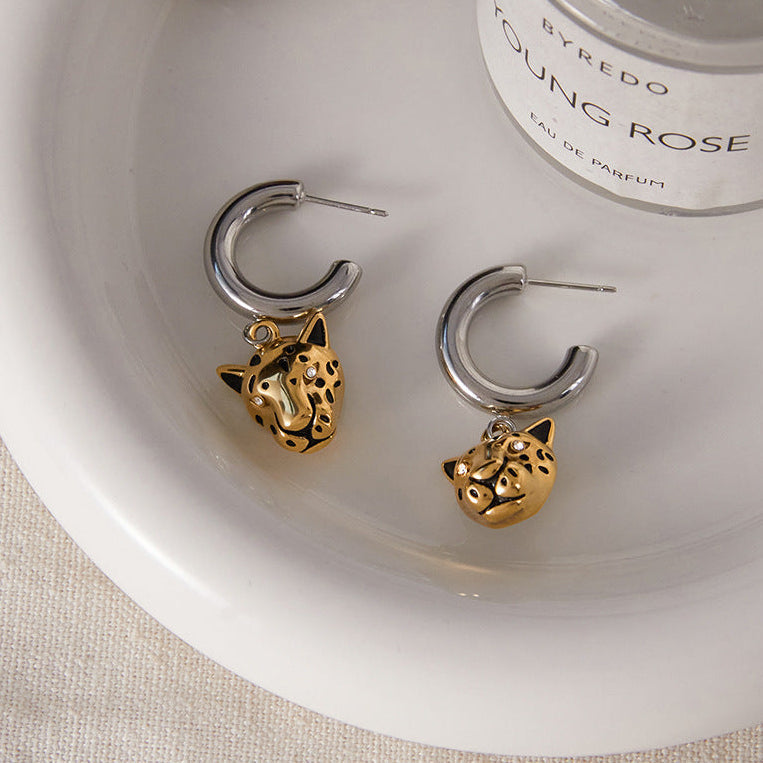 Two Tone Leopard Drop Hoops