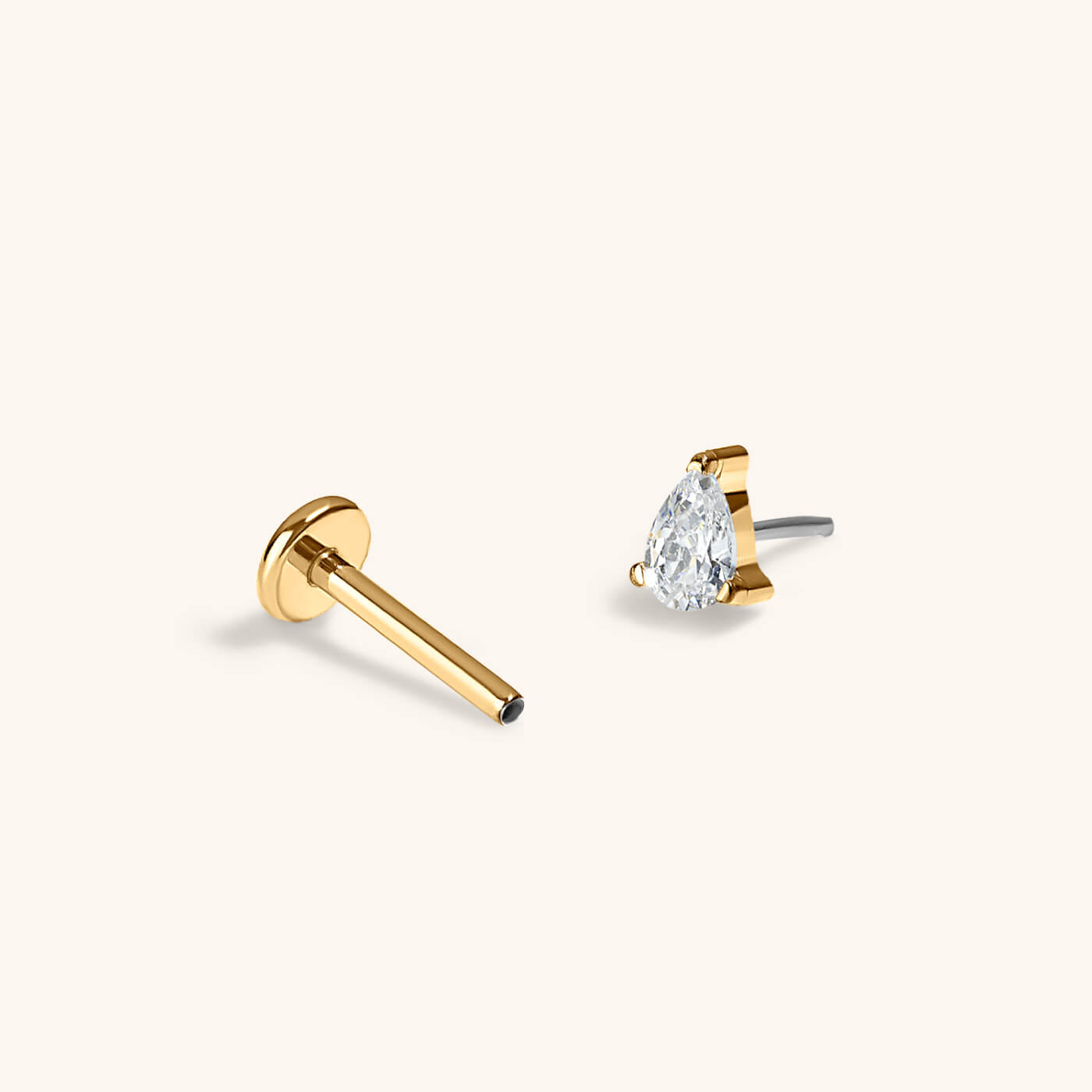 Crystal Pear Push Pin Flat Back Earring, 3mm