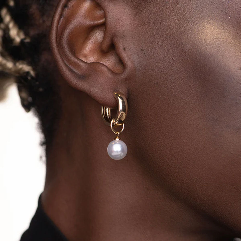 Medium Pearl Drop Hoop Earrings