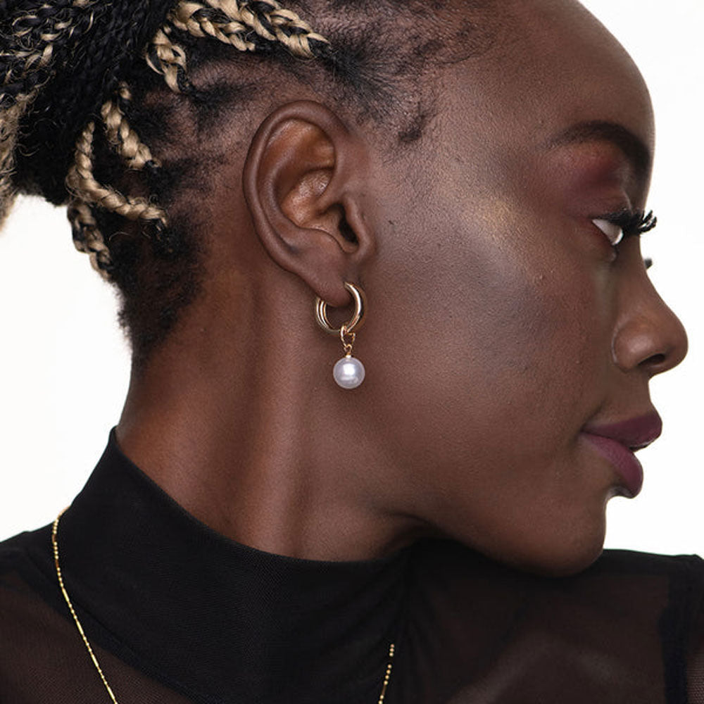 Medium Pearl Drop Hoop Earrings