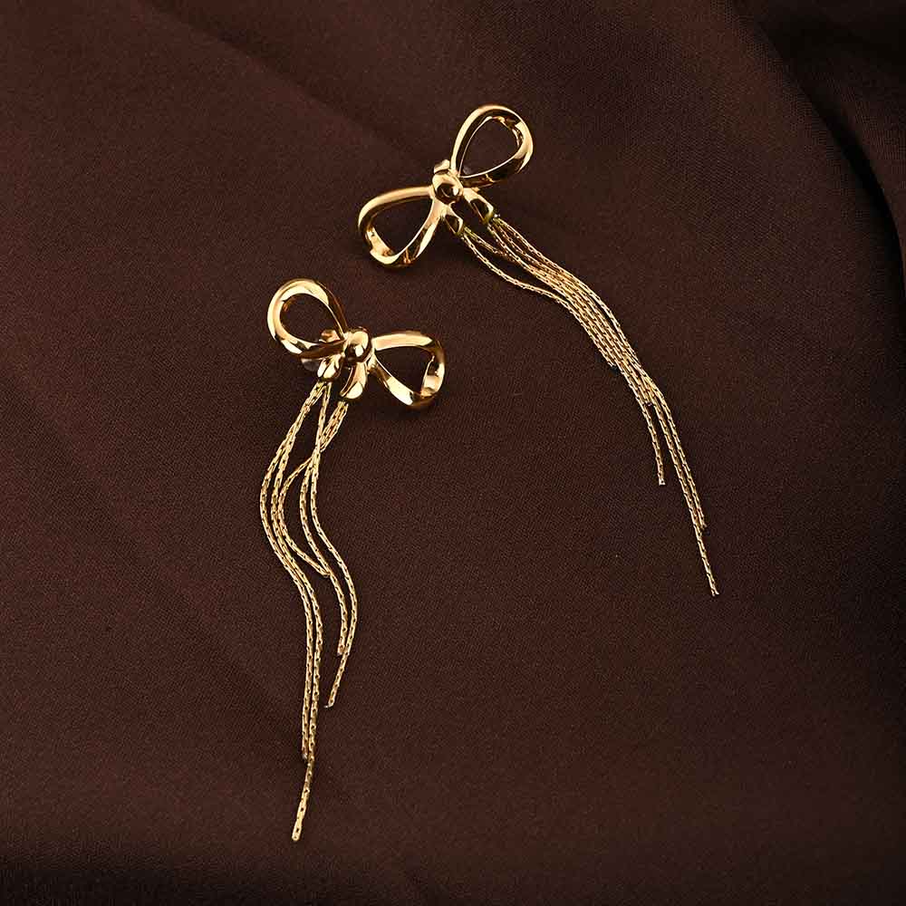 Gold Bow and Tassel Dangler Earrings