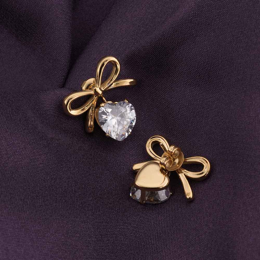Zircon Heart & Bow Drop Earrings