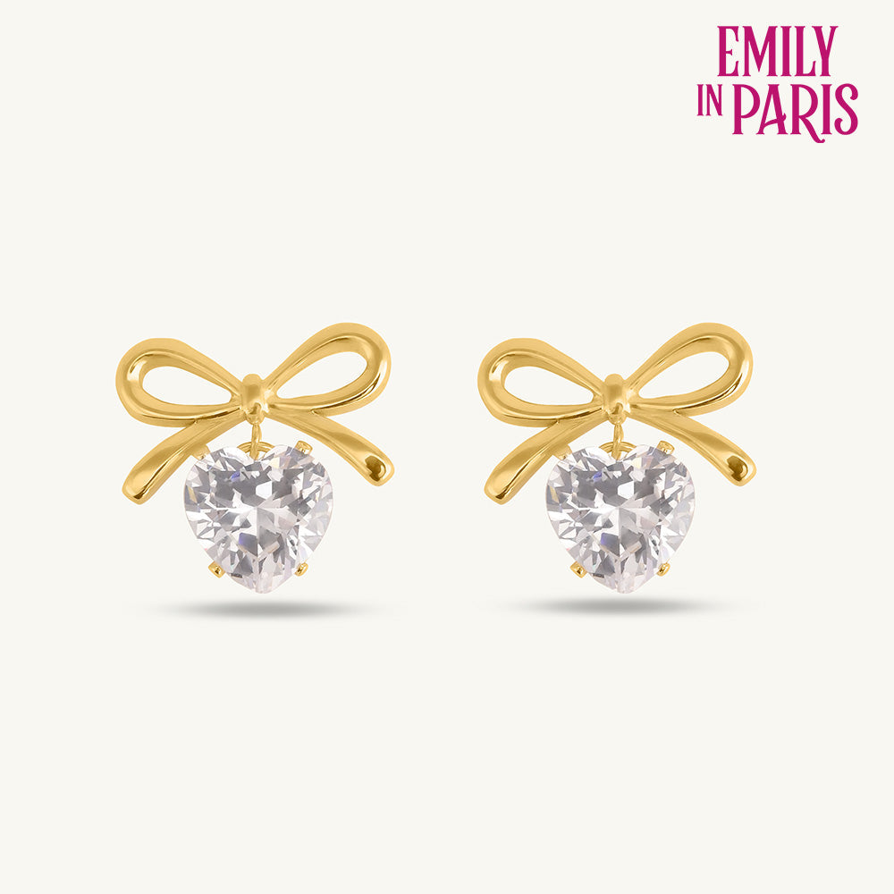 Zircon Heart & Bow Drop Earrings