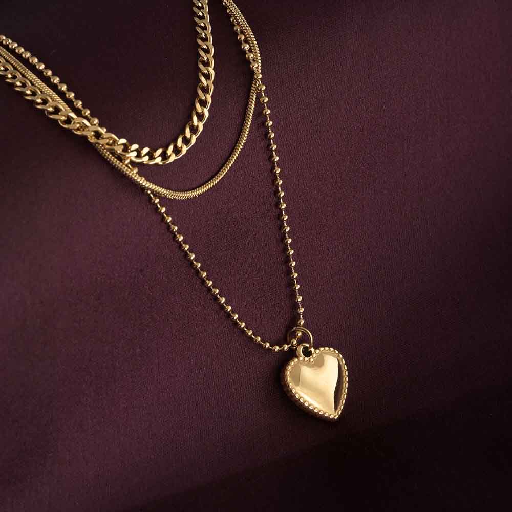 Gilded Affection Layered Heart Charm Necklace