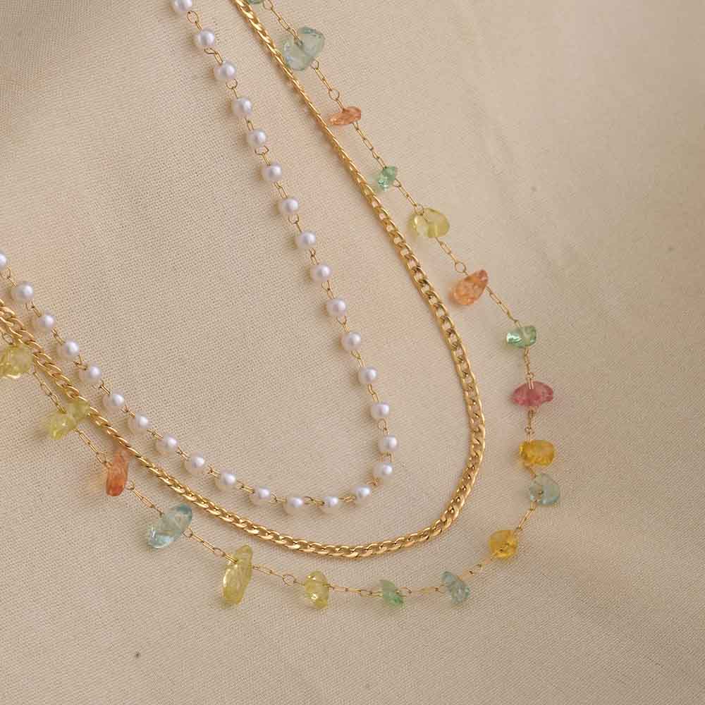 Rainbow of Gems and Pearl Layered Necklace