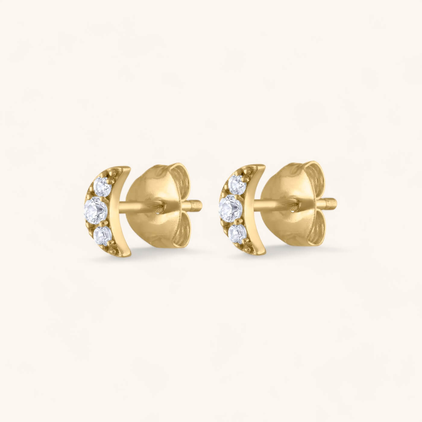 Pave Moon Studs in 14k gold plated – Pair of Earrings
