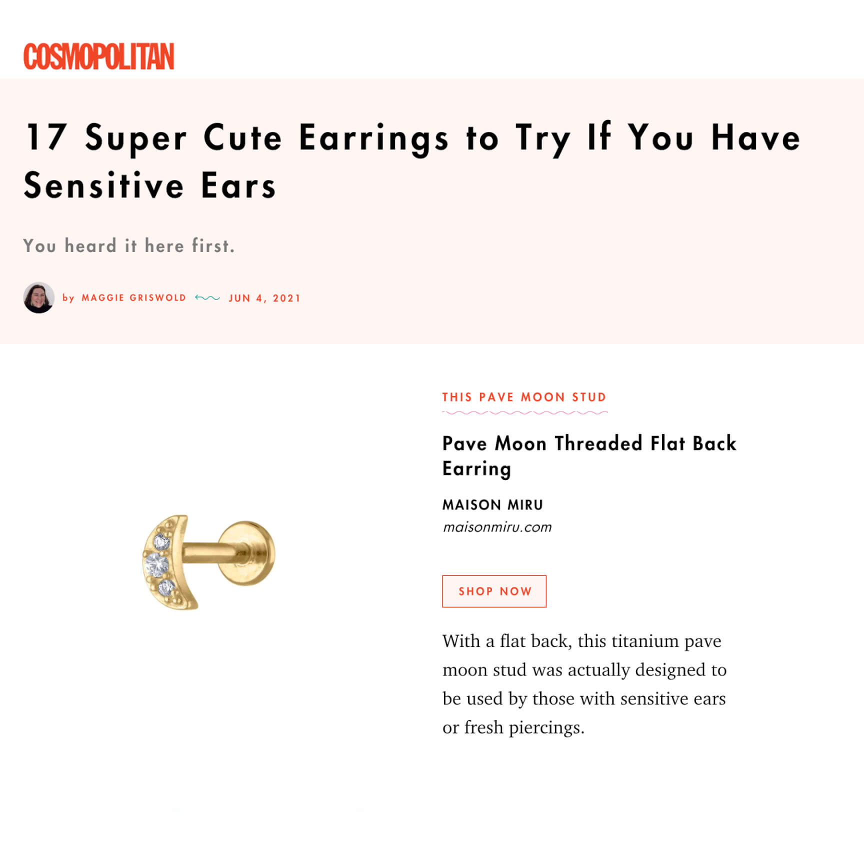 Pave Moon Threaded Flat Back Earring