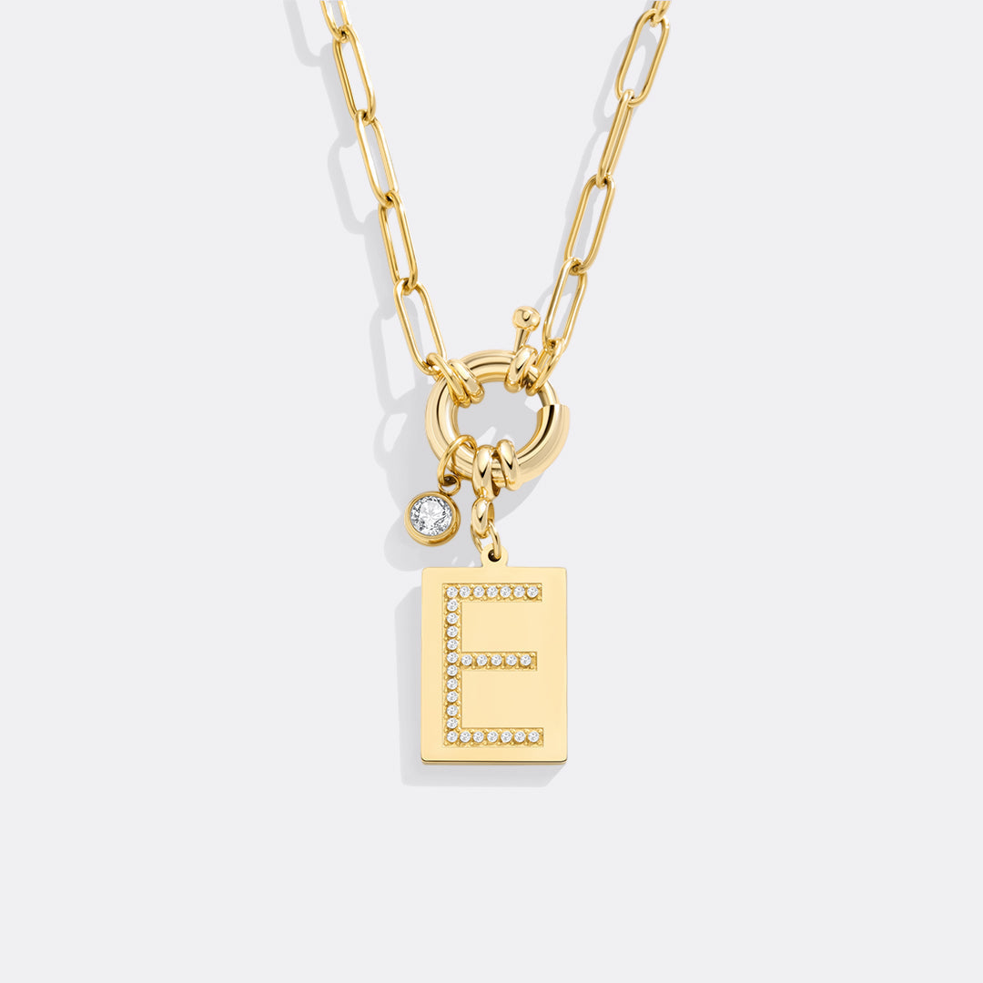 Pavé Initial Pendant Necklace with Paperclip Chain