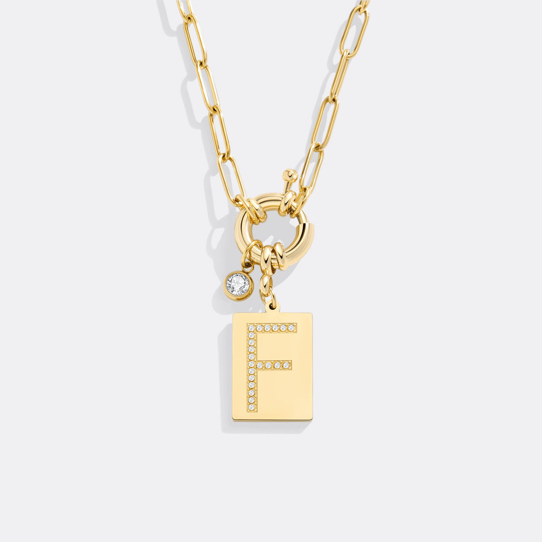 Pavé Initial Pendant Necklace with Paperclip Chain