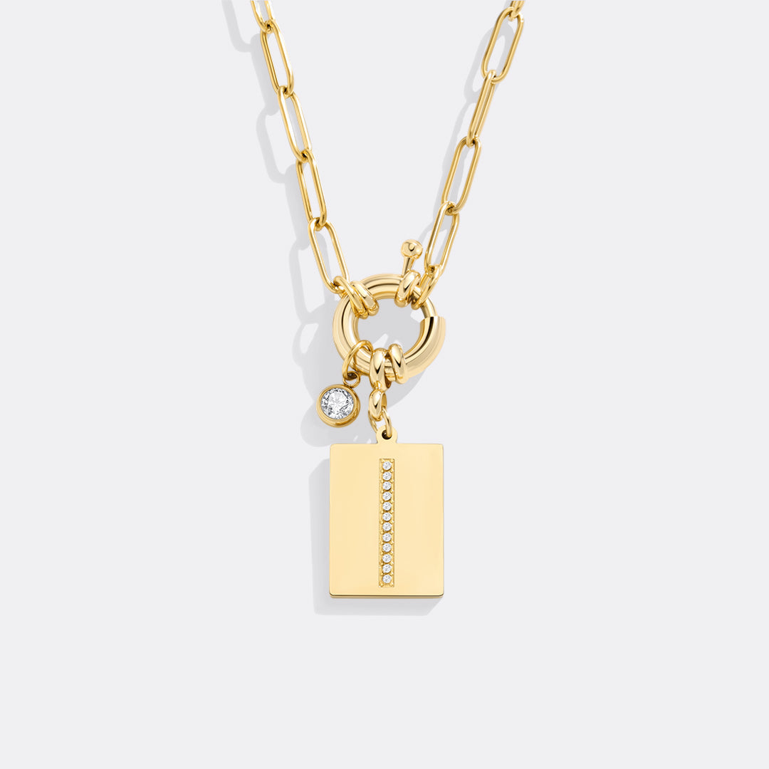 Pavé Initial Pendant Necklace with Paperclip Chain