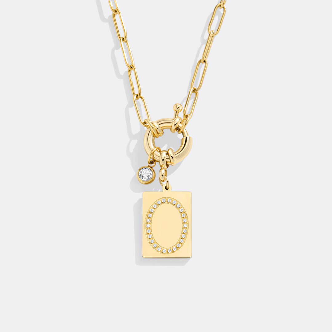 Pavé Initial Pendant Necklace with Paperclip Chain