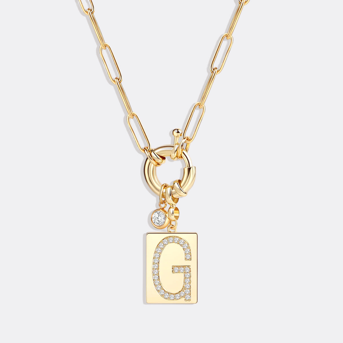 Pavé Initial Pendant Necklace with Paperclip Chain