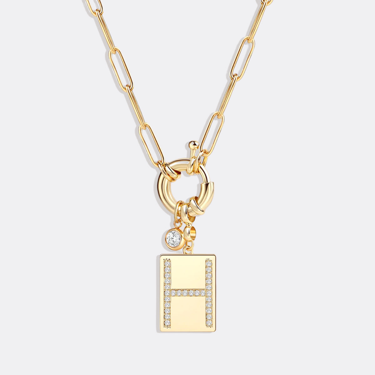 Pavé Initial Pendant Necklace with Paperclip Chain