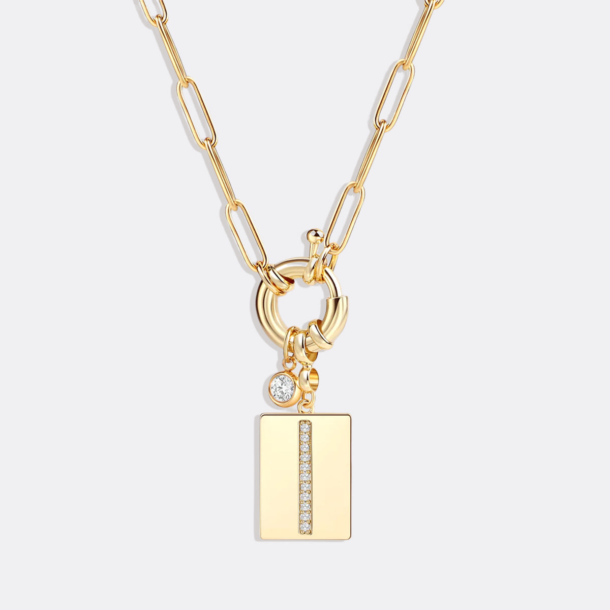 Pavé Initial Pendant Necklace with Paperclip Chain