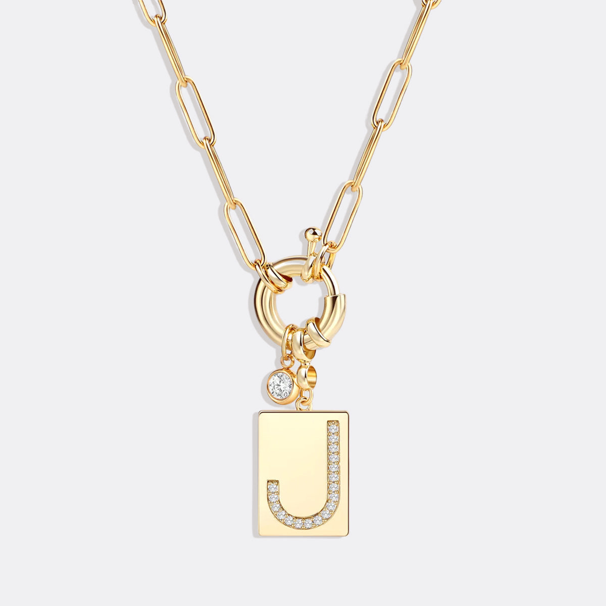 Pavé Initial Pendant Necklace with Paperclip Chain