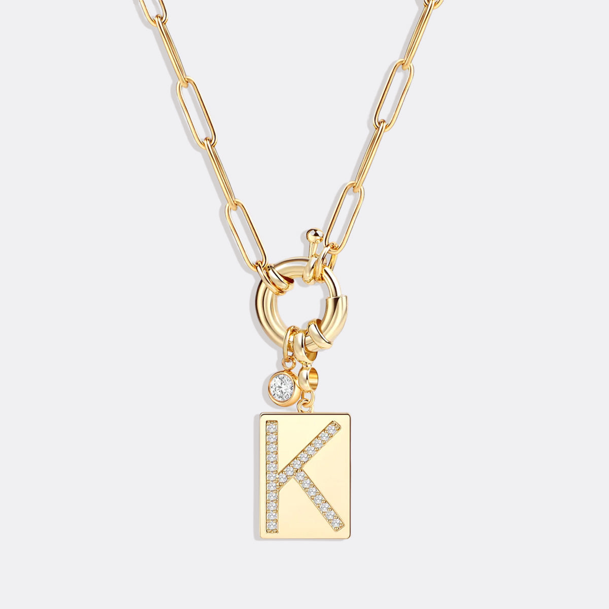 Pavé Initial Pendant Necklace with Paperclip Chain