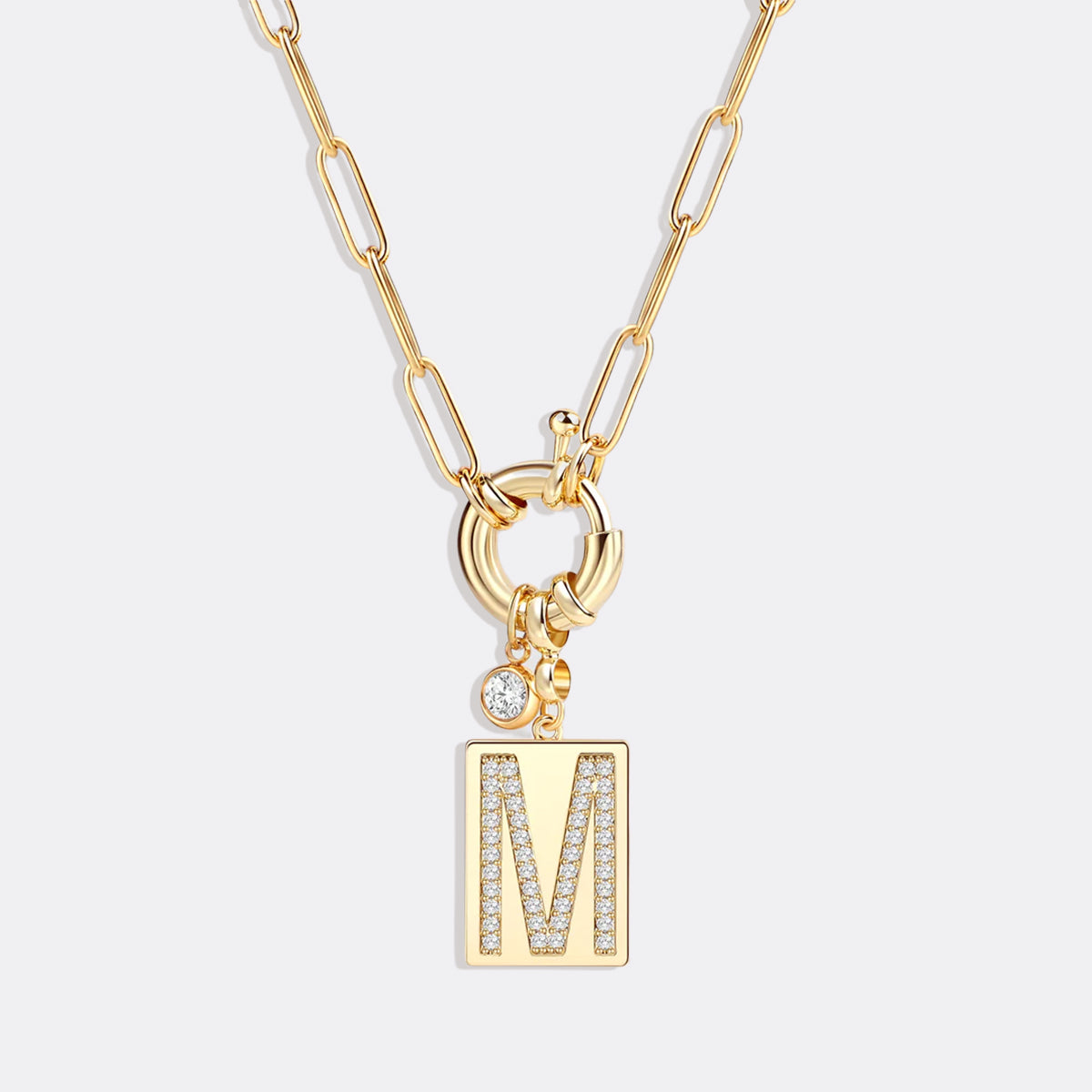 Pavé Initial Pendant Necklace with Paperclip Chain