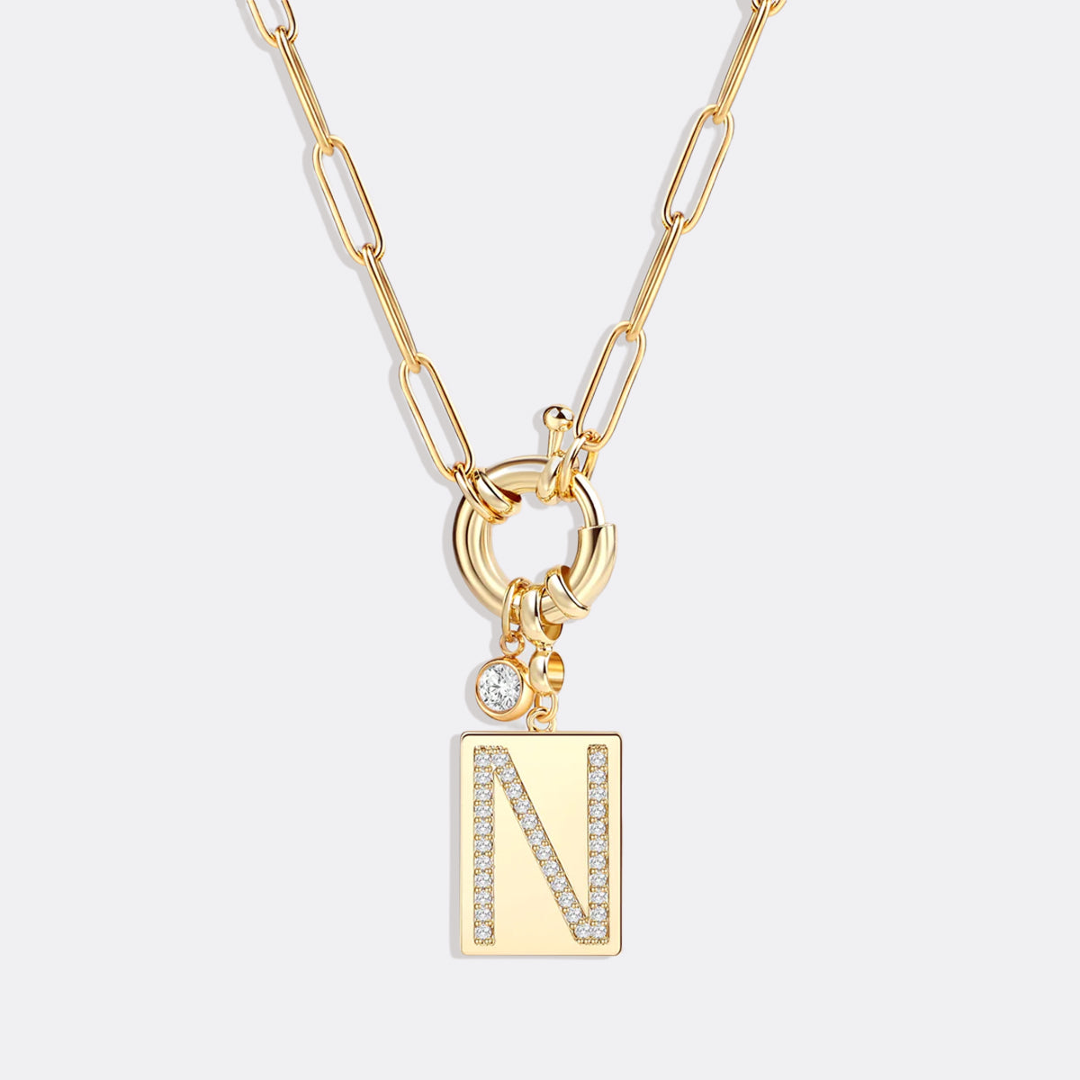 Pavé Initial Pendant Necklace with Paperclip Chain