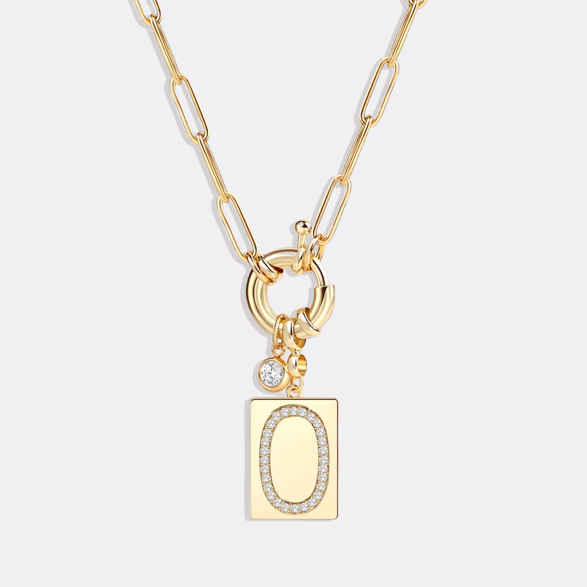 Pavé Initial Pendant Necklace with Paperclip Chain
