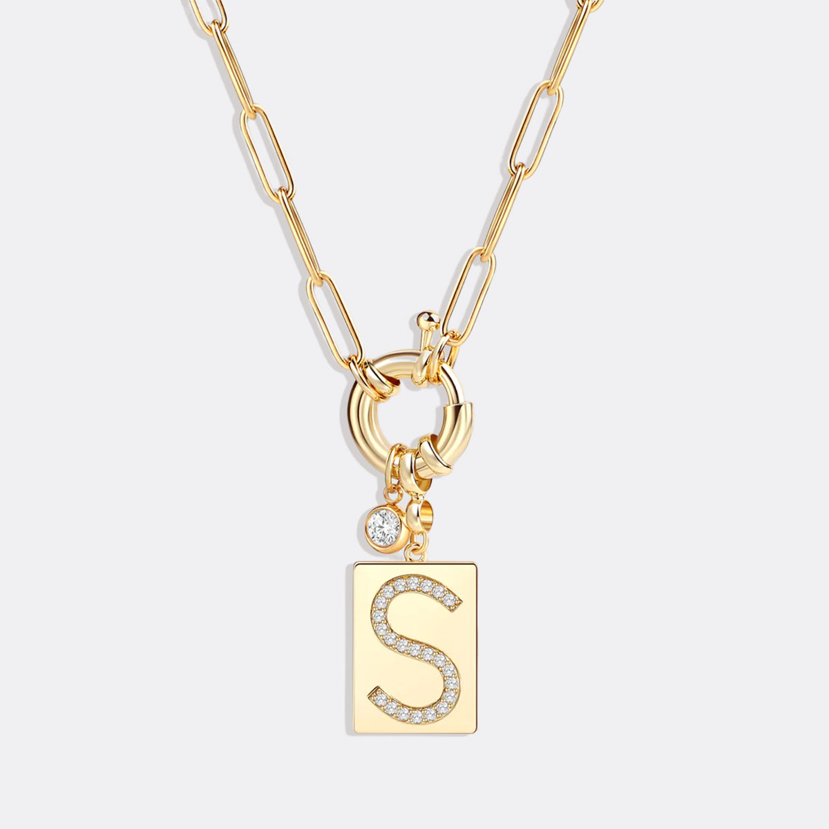 Pavé Initial Pendant Necklace with Paperclip Chain