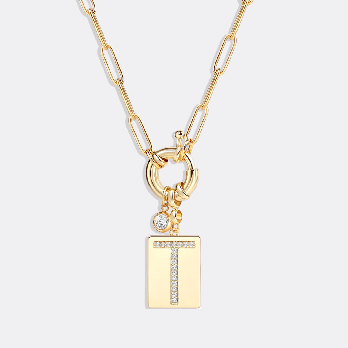 Pavé Initial Pendant Necklace with Paperclip Chain