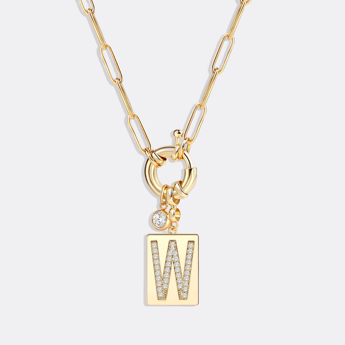 Pavé Initial Pendant Necklace with Paperclip Chain