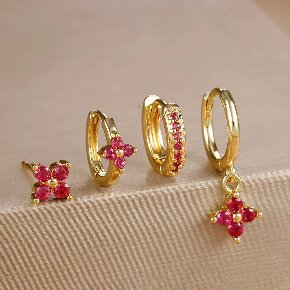 Flower Hoop Earring Set