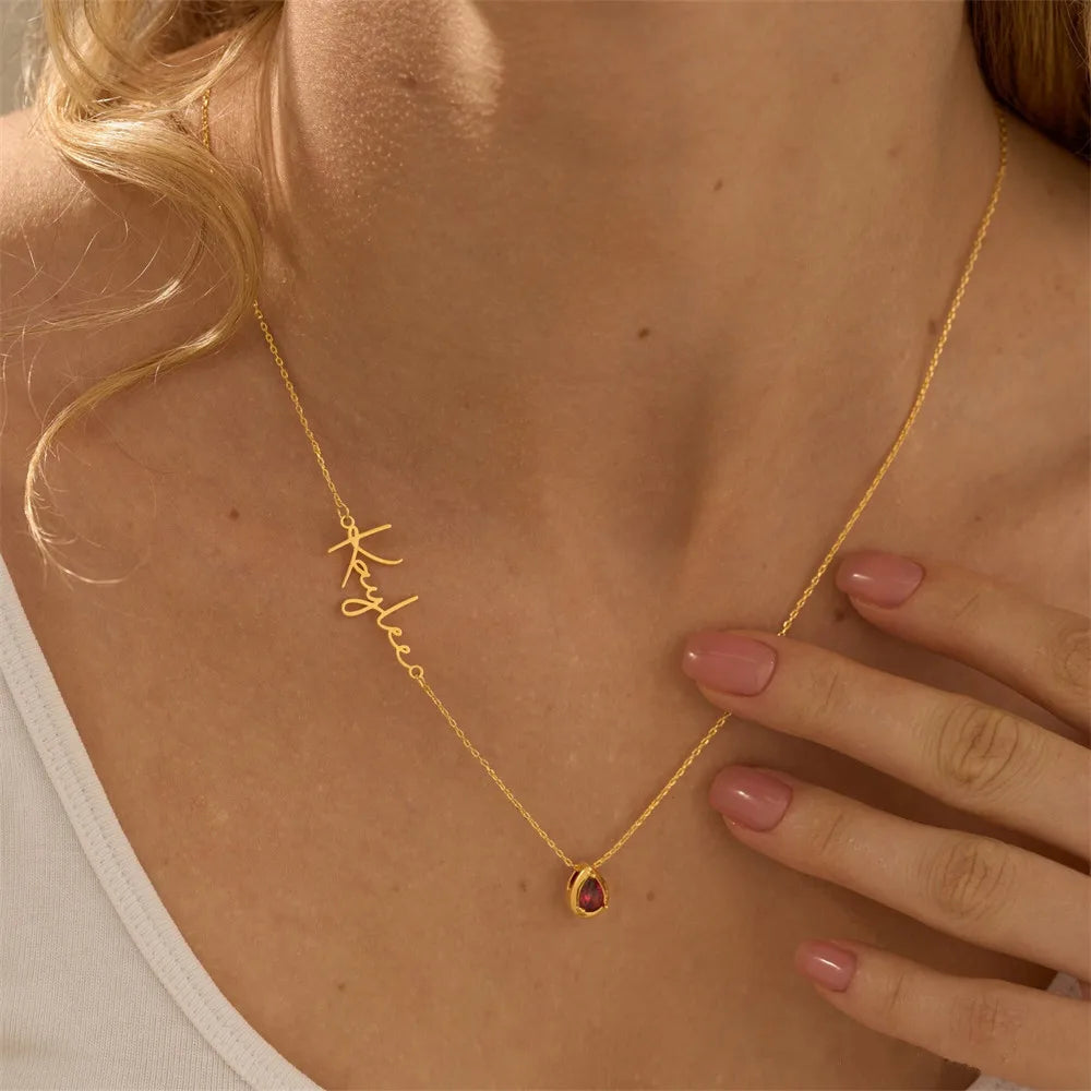 Teardrop Name Birthstone Necklace