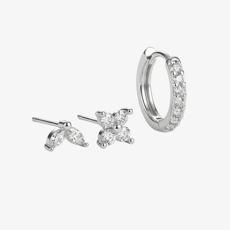 Tulip Bloom Hoop Earring Set – Gold Diamond White