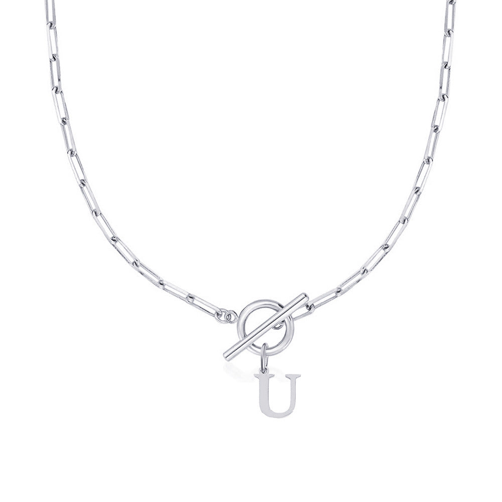 Paperclip Initial Circle Clasp Necklace