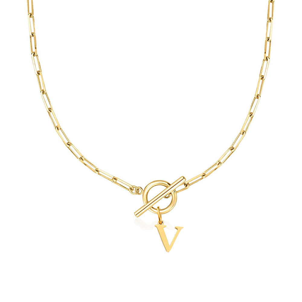 Paperclip Initial Circle Clasp Necklace