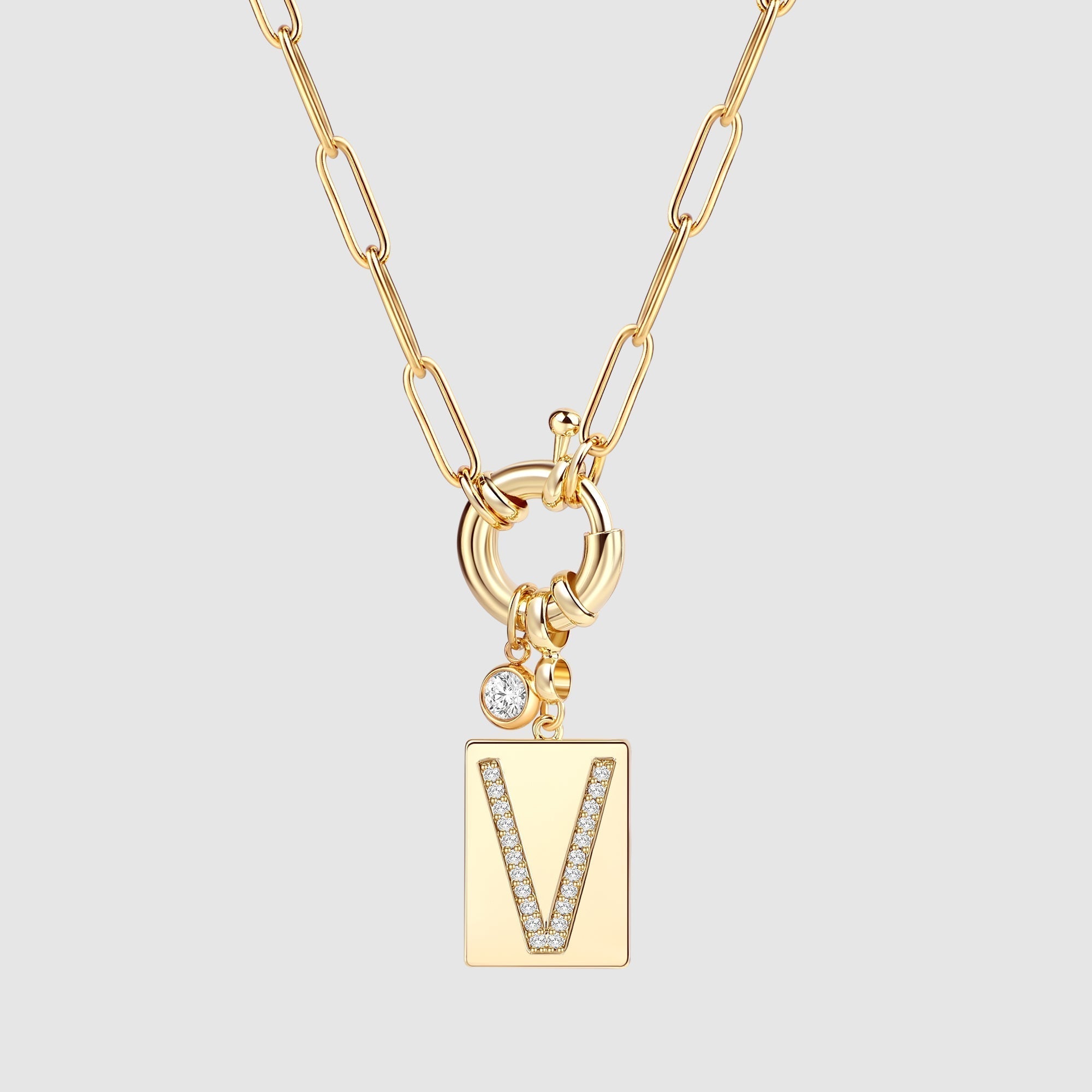 Pavé Initial Pendant Necklace with Paperclip Chain