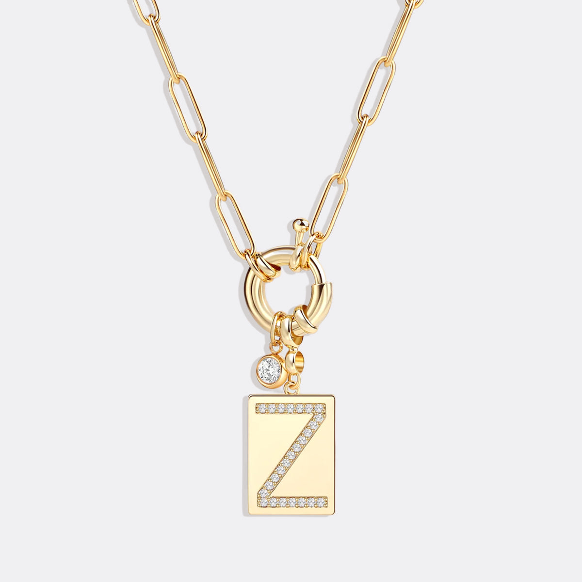 Pavé Initial Pendant Necklace with Paperclip Chain