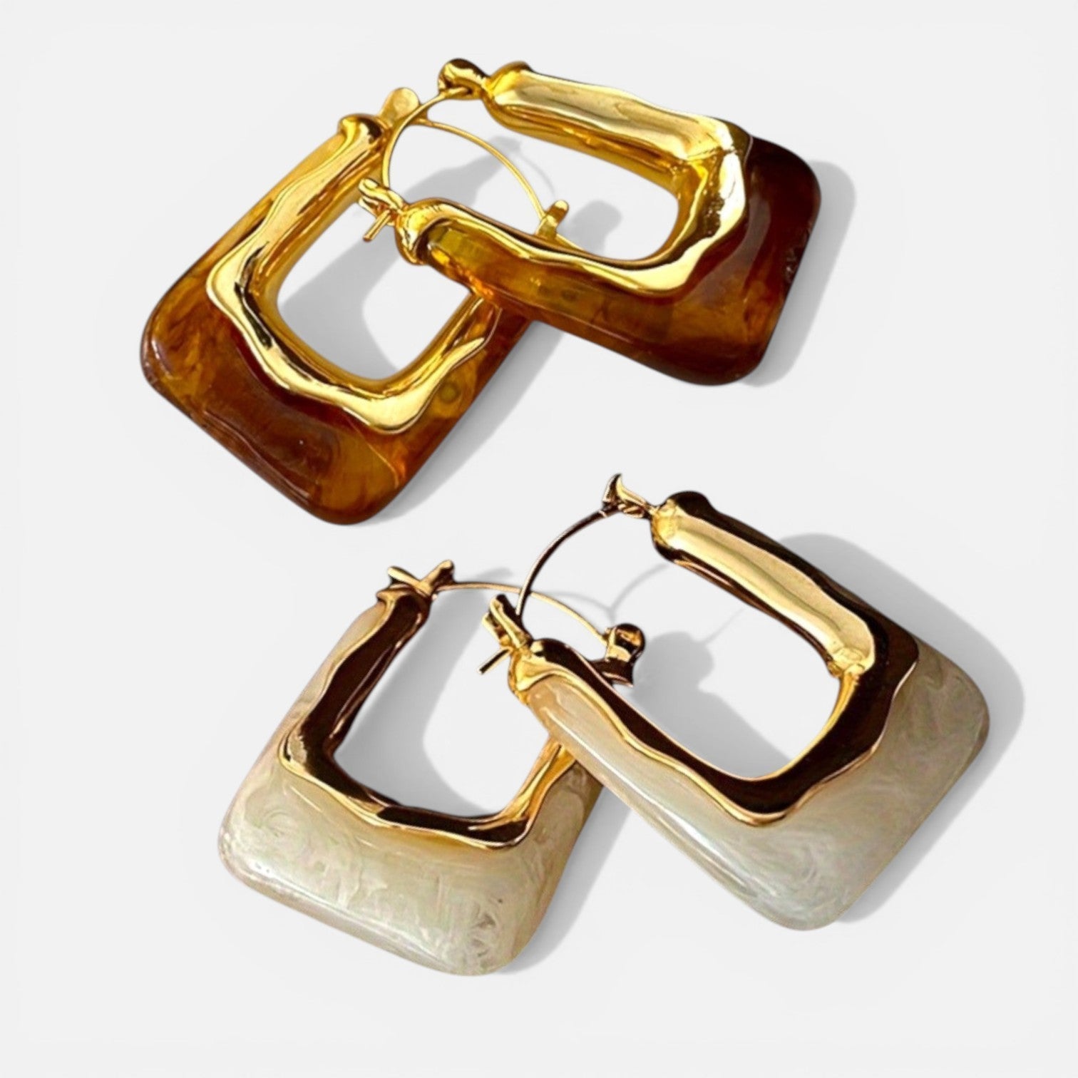 Orla Vintage Square Statement Hoop Earrings – Brown