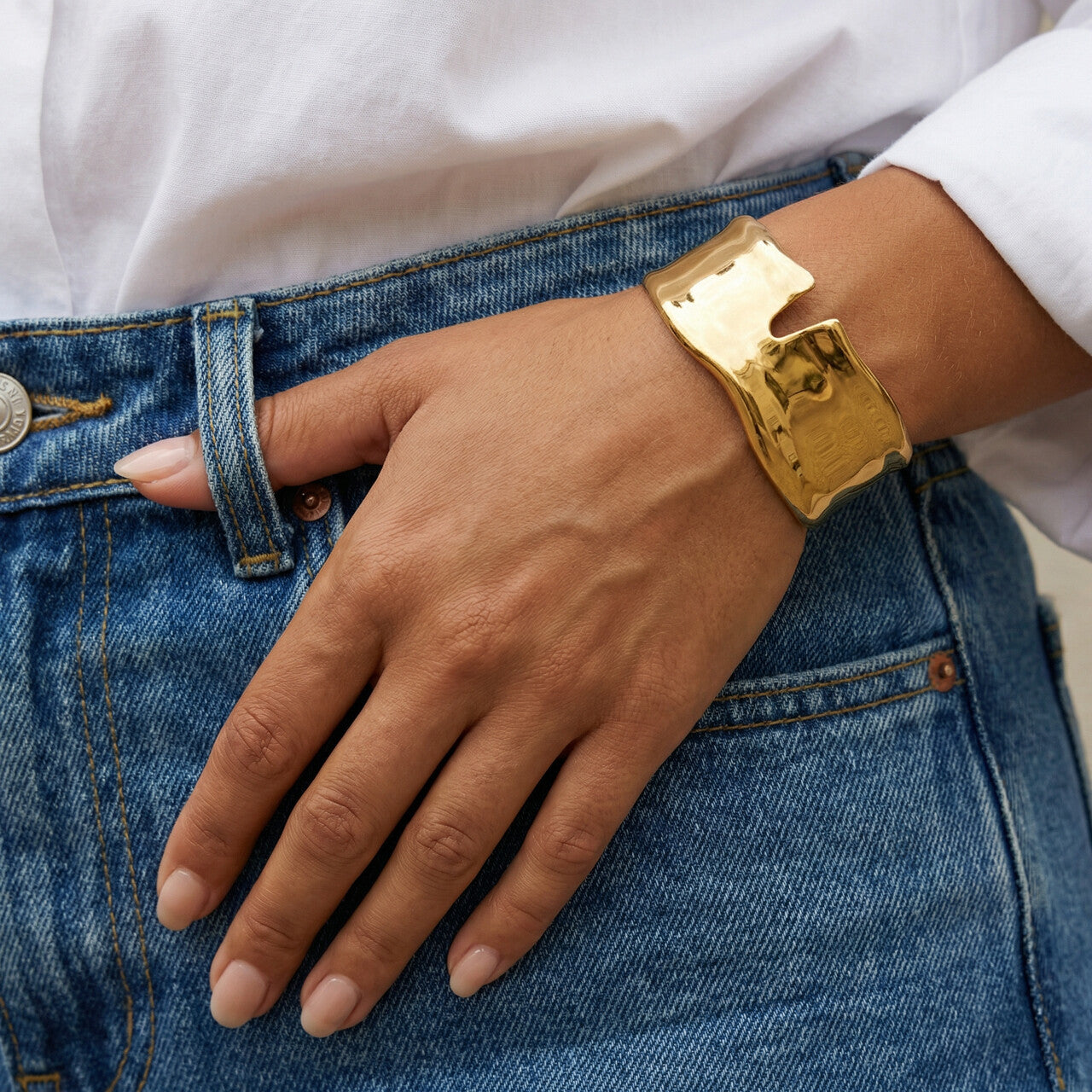 Crimped Golden Kada Bracelet