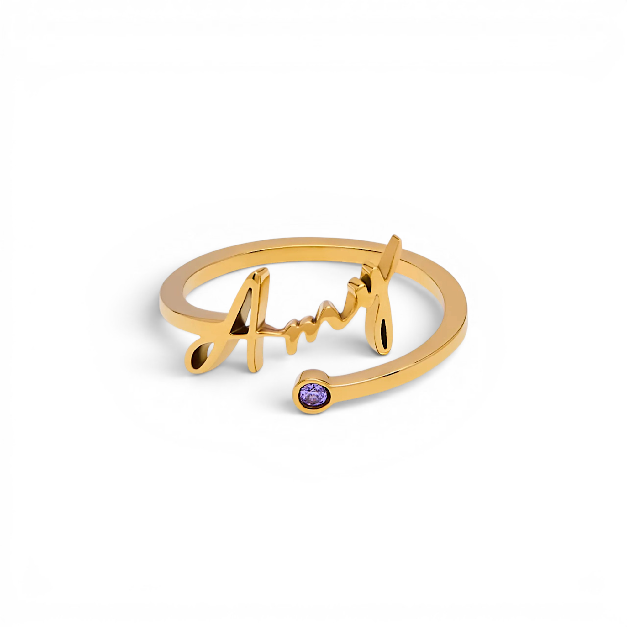 Birthstone Signature Name Ring