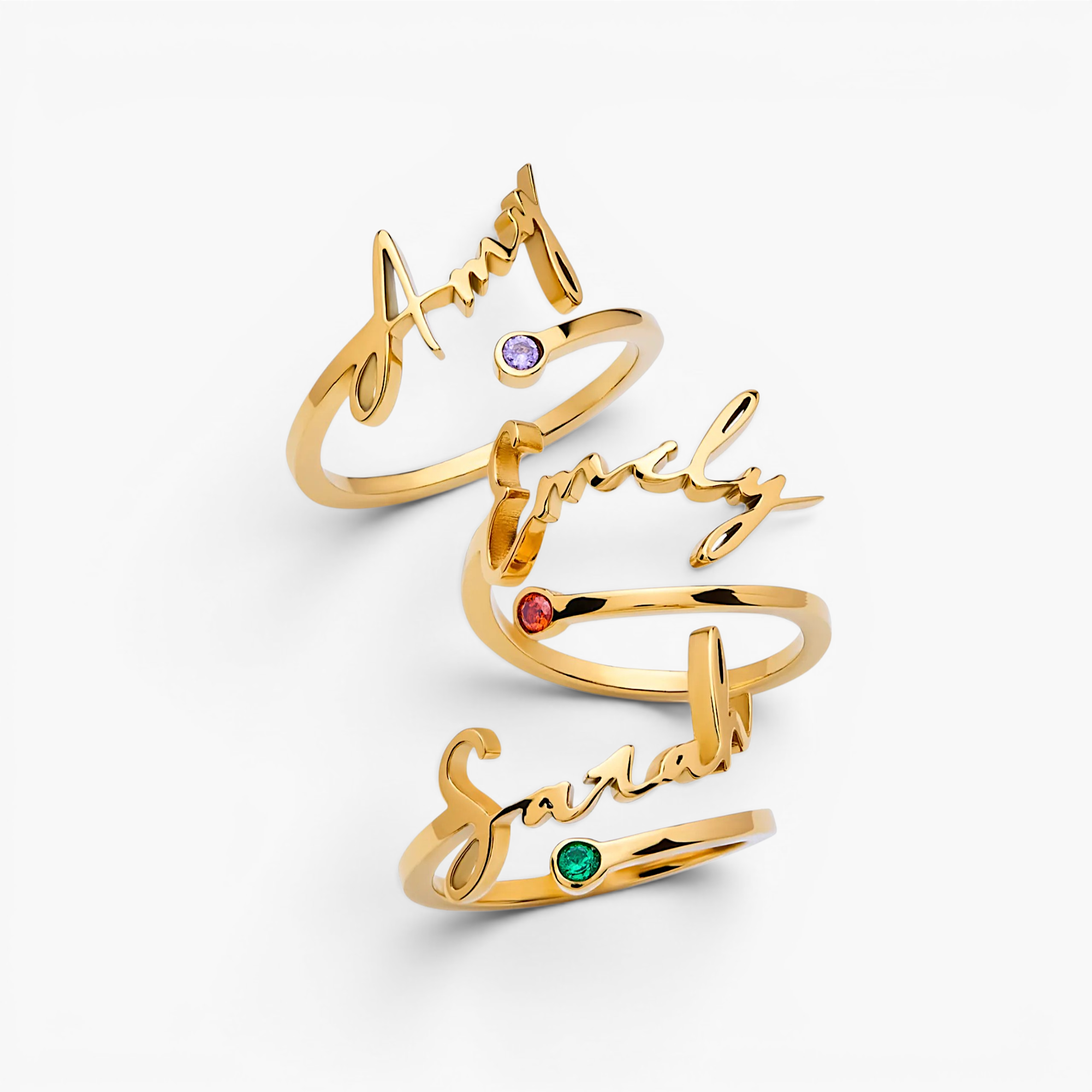 Birthstone Signature Name Ring