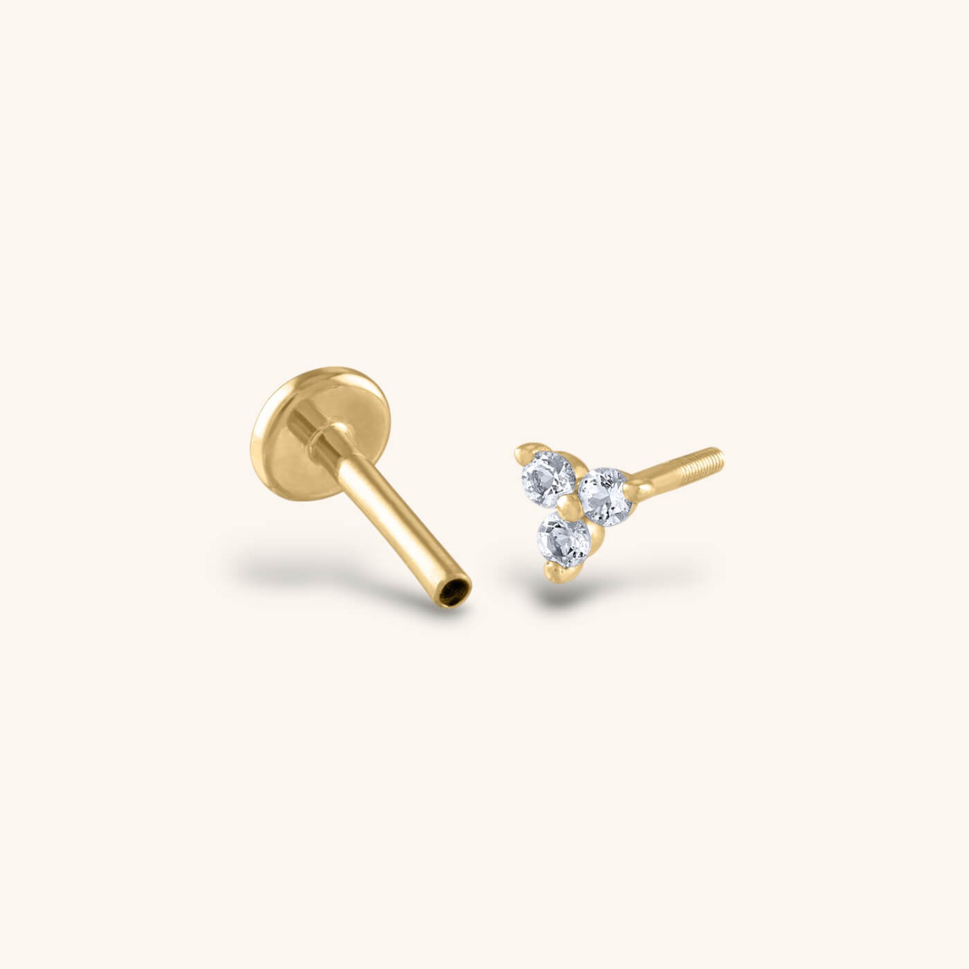 Crystal Trinity Threaded Flat Back Earring in 14k gold plated – Gold