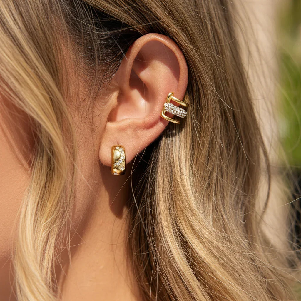 Layered Diamond Ear Cuff Earrings