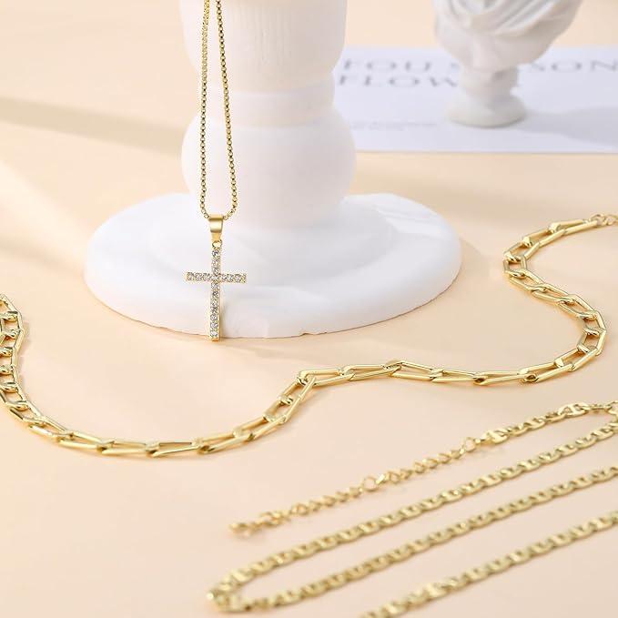 Layered Cross Necklace Set – 3 Piece