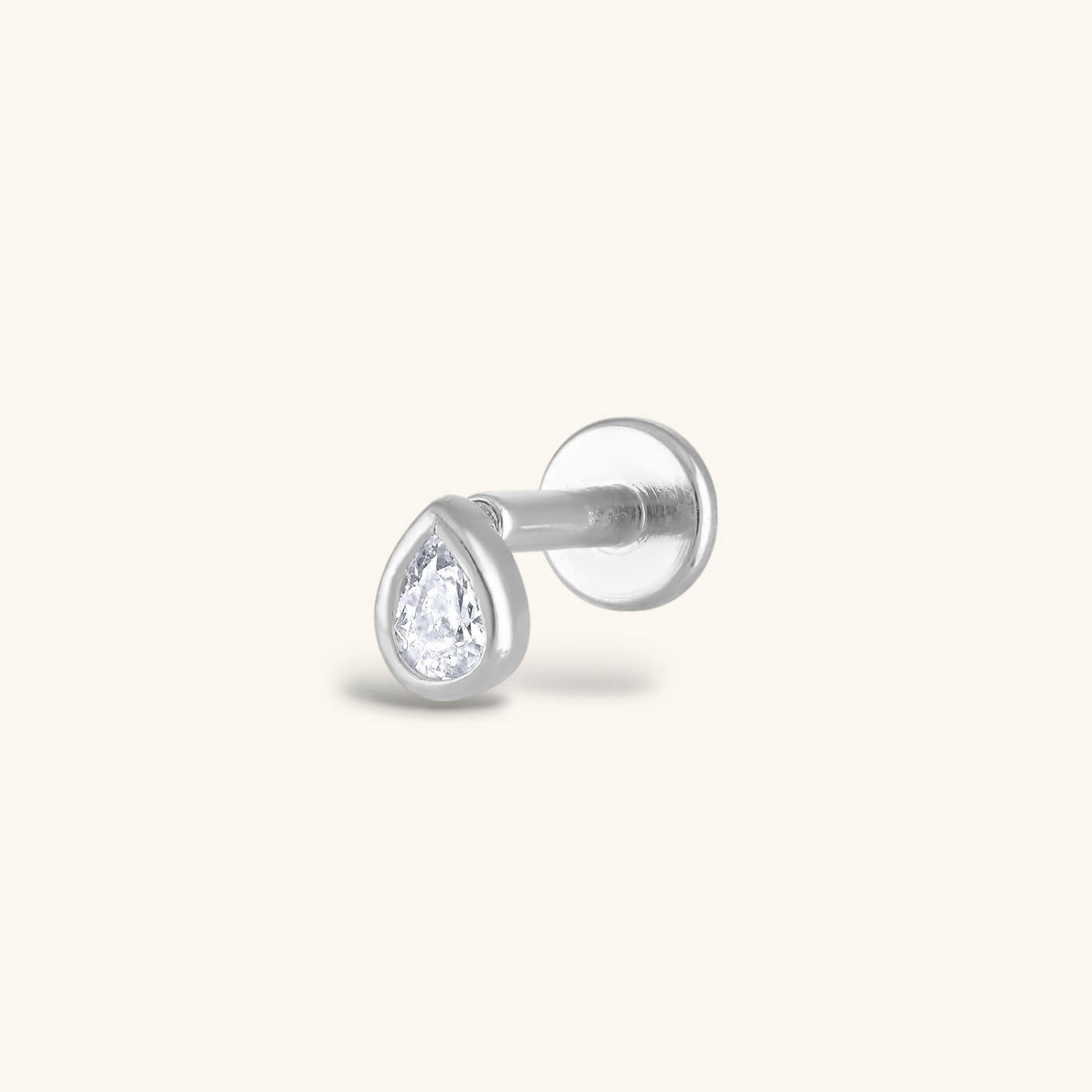 Celestial Crystal Pear Bezel Solitaire Threaded Flat Back Earring