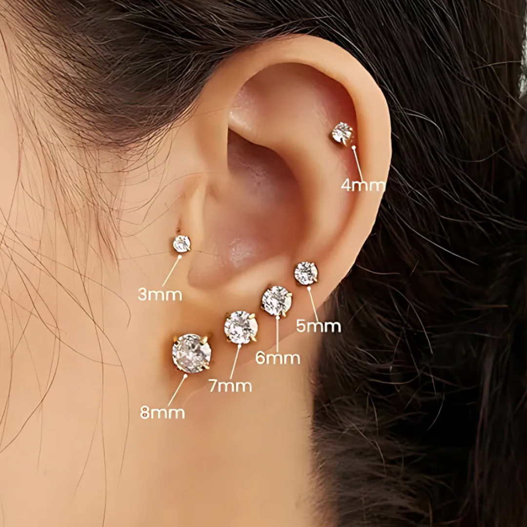 Sparkle Cubic Zirconia Flat Back Stud Earrings Set