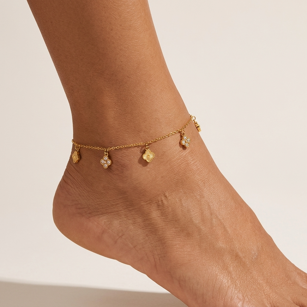 Luna Double Clover Anklet