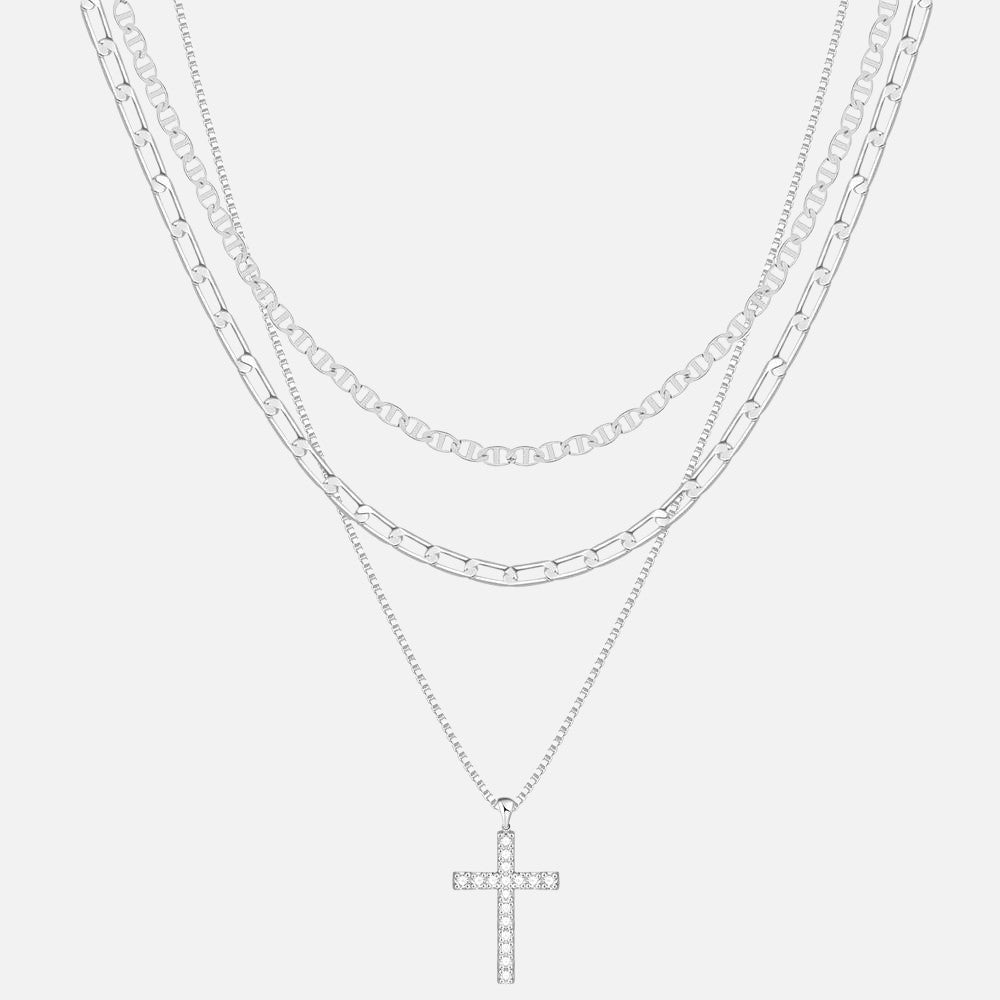 Layered Cross Necklace Set – 3 Piece