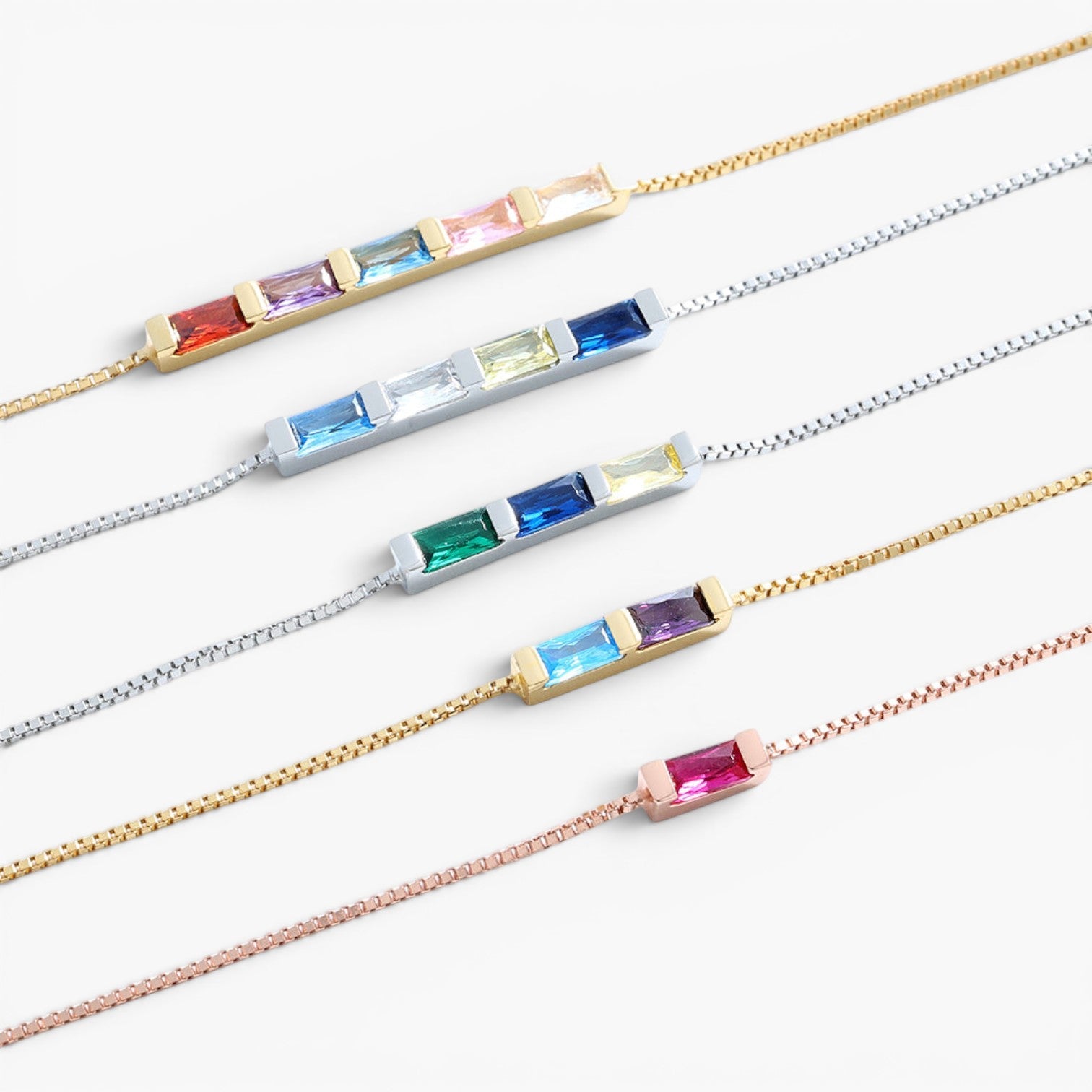 Baguette Birthstone Chain Bracelet