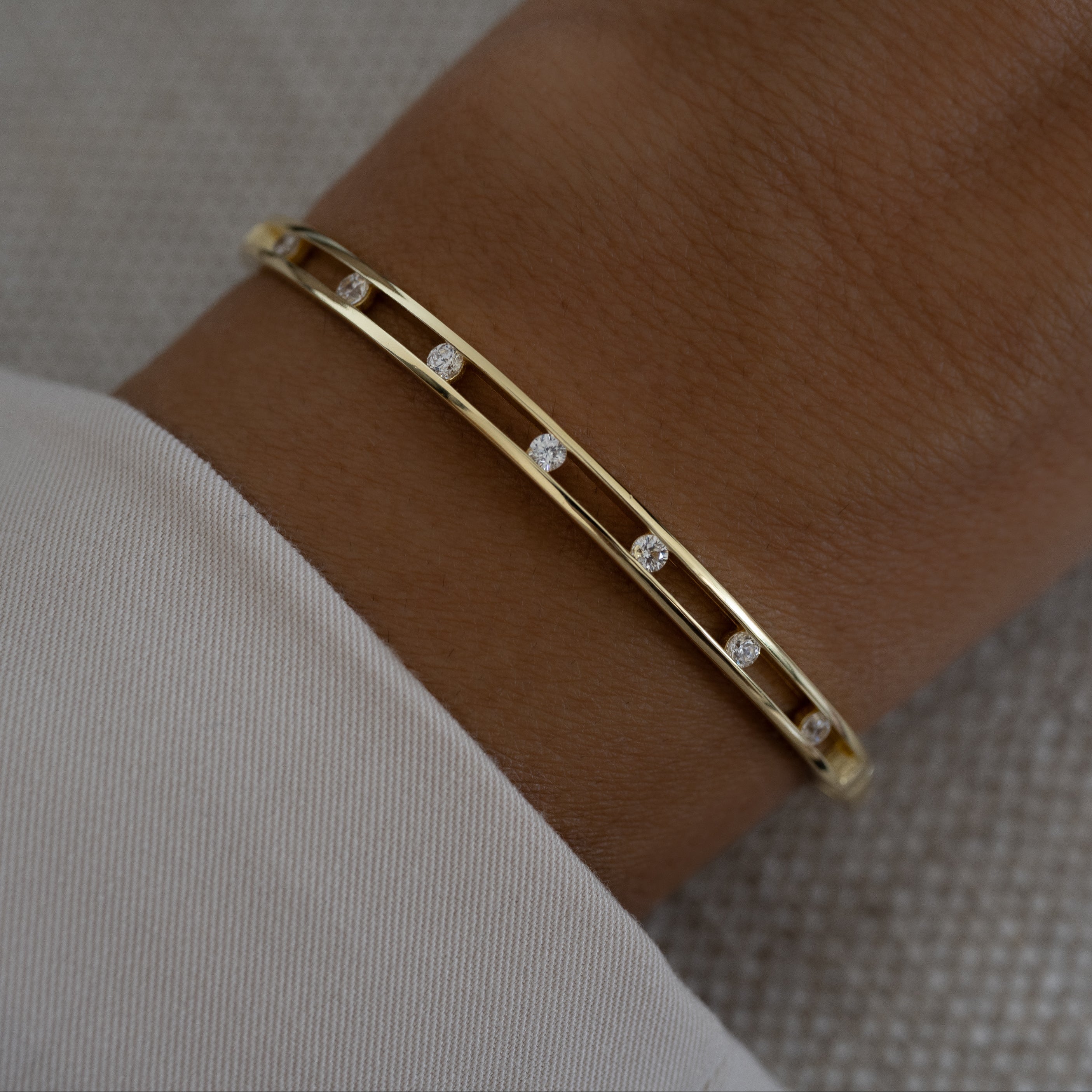 Sleek Stone Set Bangle Bracelet