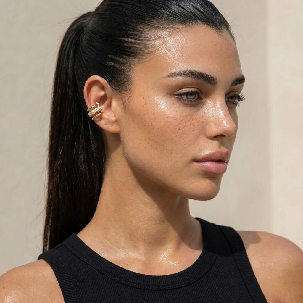 Nail Layered Gold Cuff Earrings