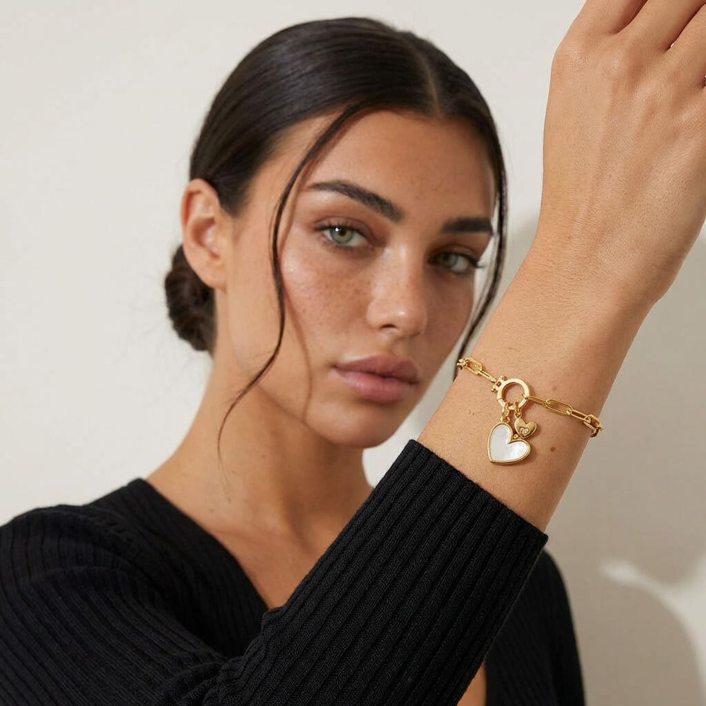 Mother of Pearl Initial Heart Bracelet