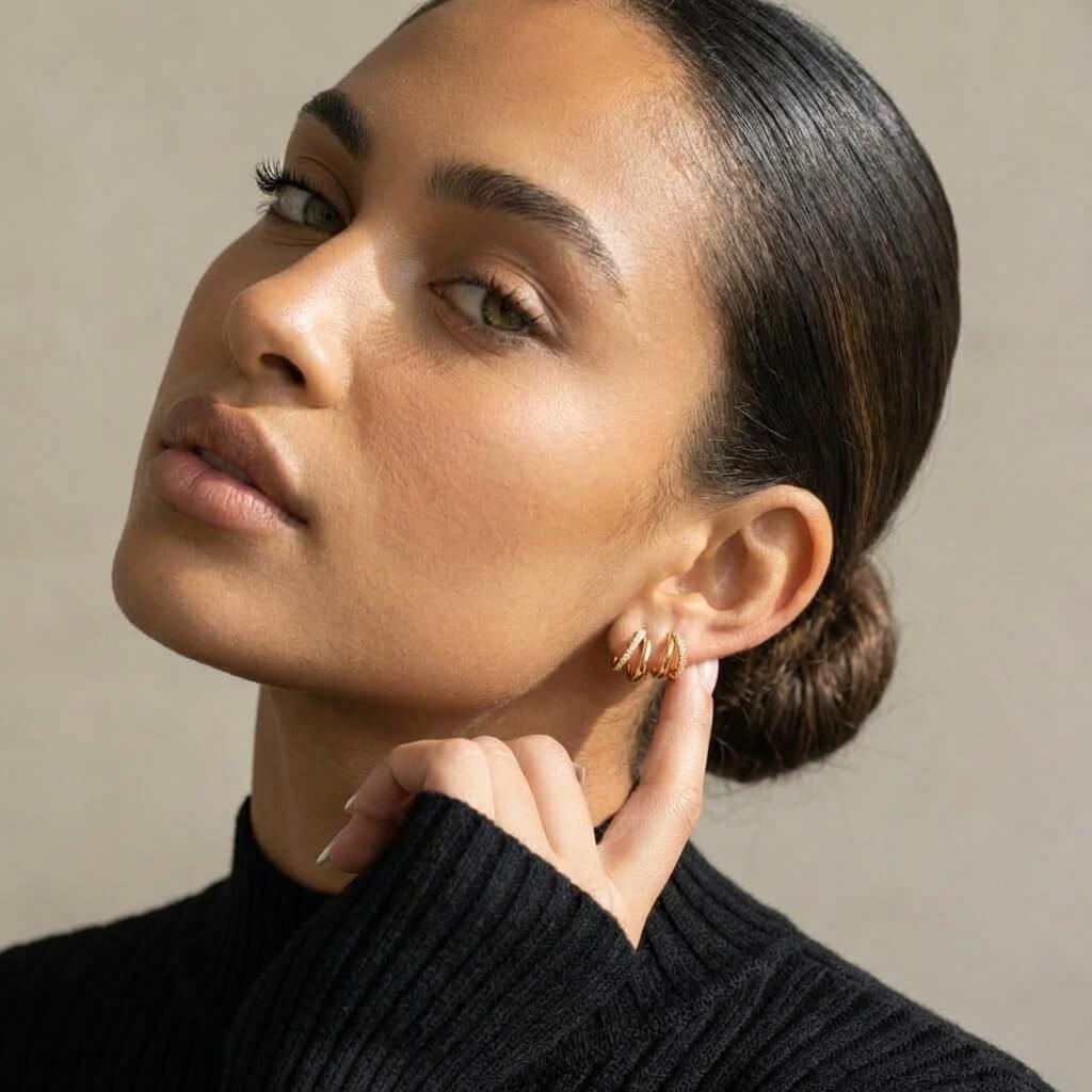Duo Sparkle Gold Huggie Earrings
